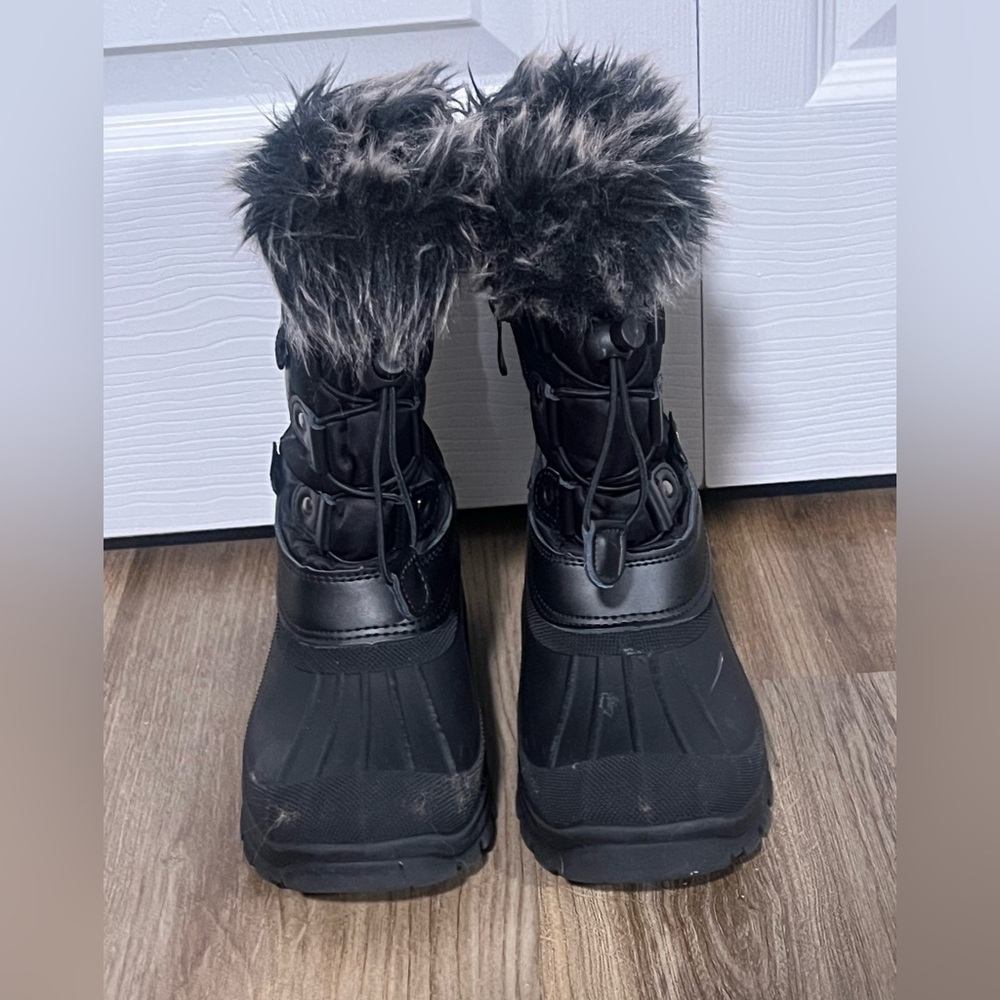 Kids Black Faux Fur Winter Snow Boots